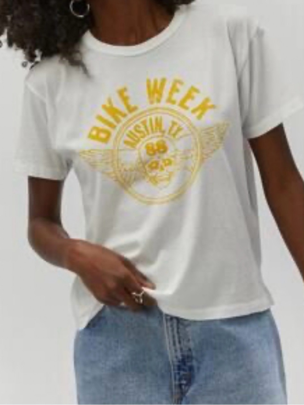 Daydreamer White Tee with Yellow Bike Week Graphic size Large # 1328